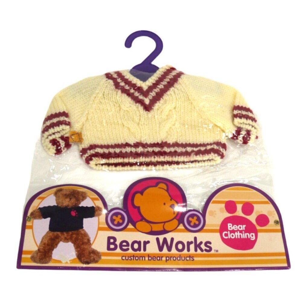Vintage BEAR WORKS beige & red sweater TOY GROUP 2003 NEW, PACKAGE DAMAGED